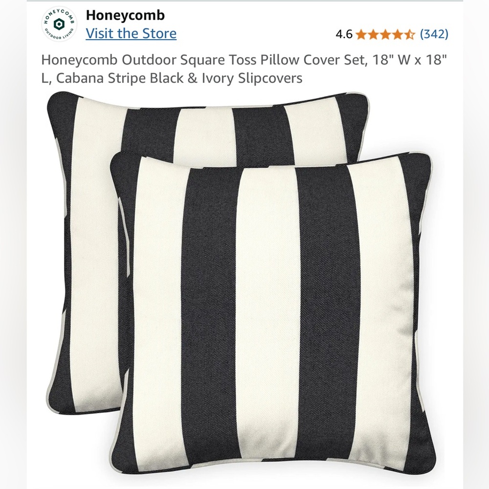 Outdoor Black and Ivory Stripe Accent Pillow Cover Set 18x18”